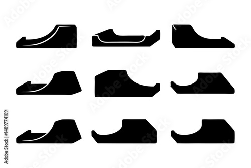 Skate ramp silhouette collection for extreme sports vector illustration