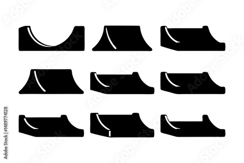 Skate ramp silhouette collection for extreme sports vector illustration