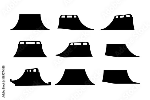 Skate ramp silhouette collection for extreme sports vector illustration