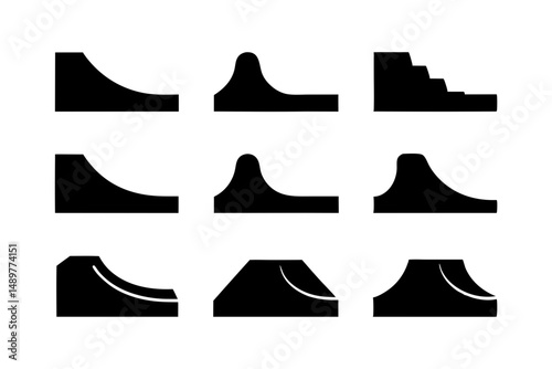 Skate ramp silhouette collection for extreme sports vector illustration
