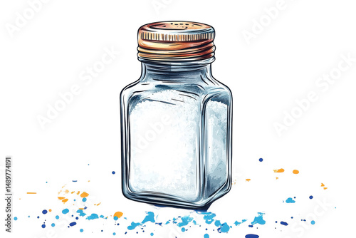 An inviting salt shaker filled for a comforting homemade dinner adding flavor with colorful on transparent background
