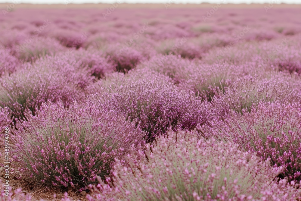 Obraz premium Expansive Lavender Fields Under Gentle Sky in Soft Light