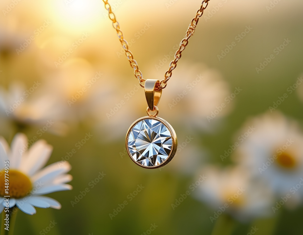 Fototapeta premium gold necklace with green leaf