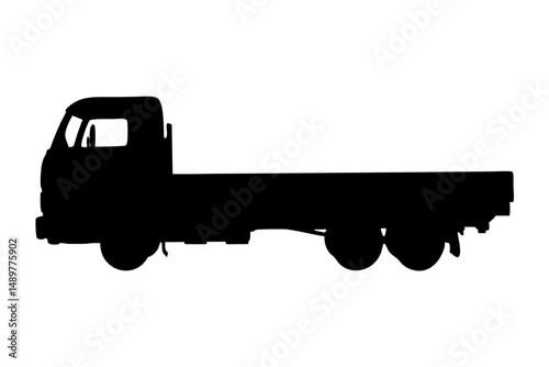 Flatbed truck with two axles silhouette set vector illustration