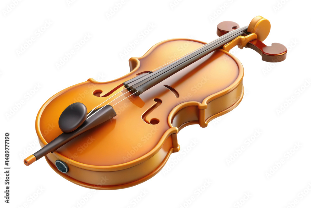 Fototapeta premium PNG Detailed 3d render of classic wooden violin with bow and strings