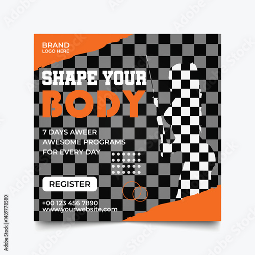 Shape Your Body: A vibrant graphic resource, embodying fitness motivation with bold typography and dynamic composition, urging viewers towards a transformative fitness journey