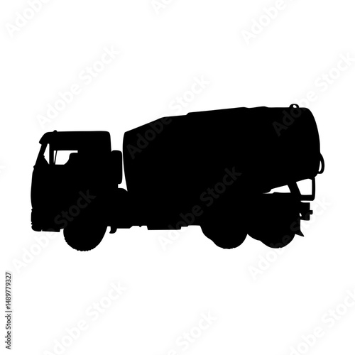 Concrete Mixer Truck Isolated on White Silhouette Vector Illustration