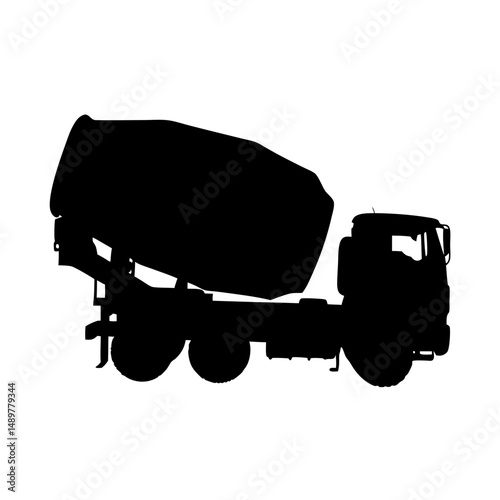 Concrete Mixer Truck Isolated on White Silhouette Vector Illustration