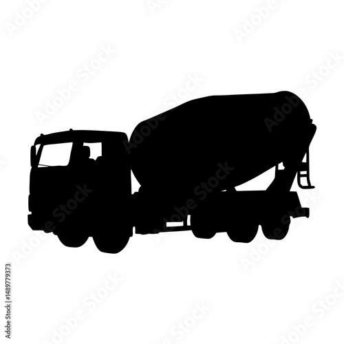 Concrete Mixer Truck Isolated on White Silhouette Vector Illustration