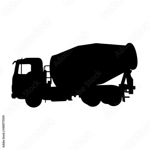 Concrete Mixer Truck Isolated on White Silhouette Vector Illustration