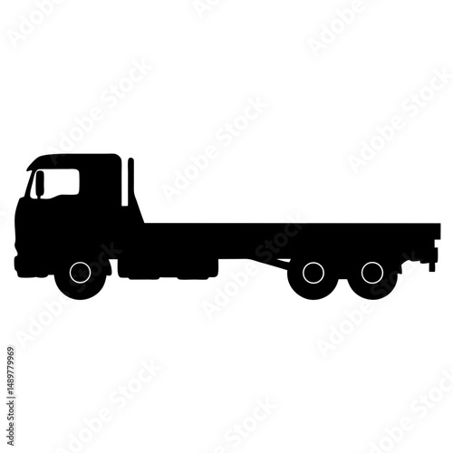 Flatbed truck with two axles black silhouette vector illustration