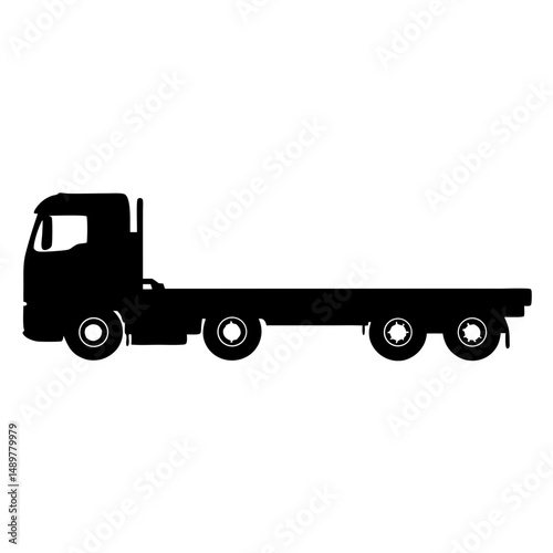 Flatbed truck with two axles black silhouette vector illustration