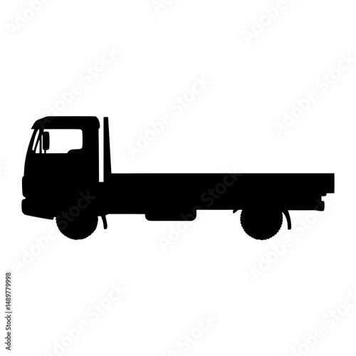 Flatbed truck with two axles black silhouette vector illustration