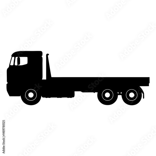 Flatbed truck with two axles black silhouette vector illustration