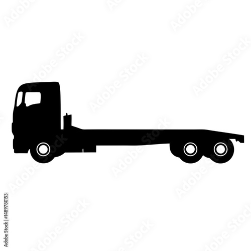 Flatbed truck with two axles black silhouette vector illustration