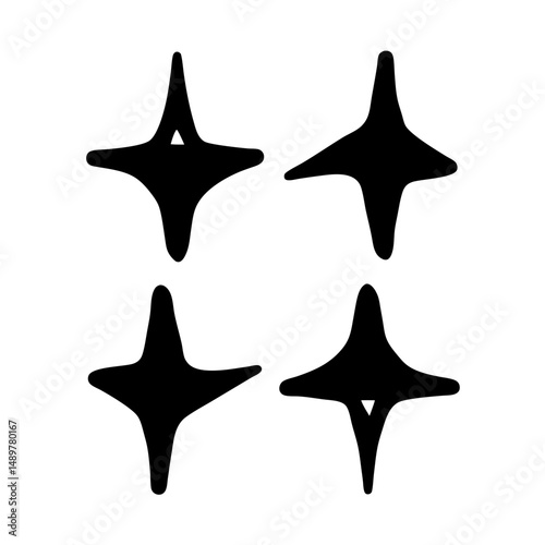 Sparkle four pointed star shape silhouettes vector illustration