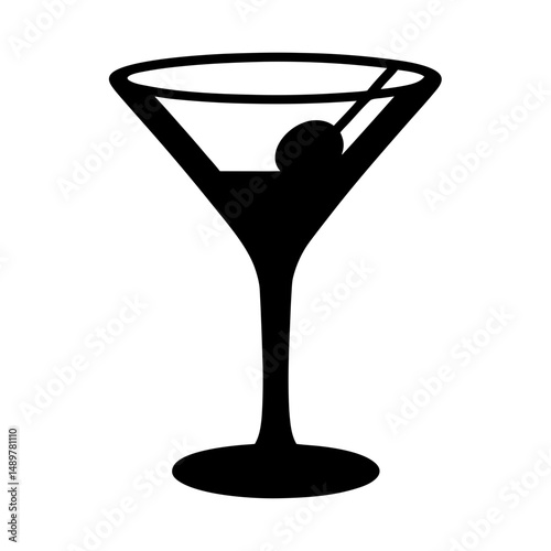 Martini glass with olive silhouette vector illustration