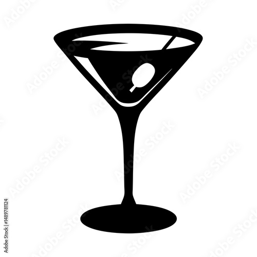 Martini glass with olive silhouette vector illustration