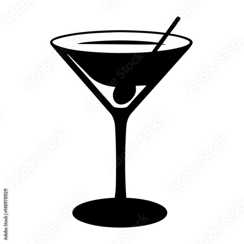 Martini glass with olive silhouette vector illustration