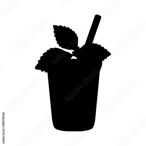 Mojito cocktail with mint silhouette vector illustration