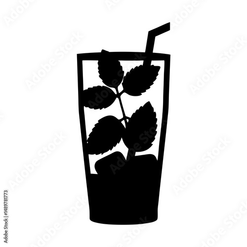Mojito cocktail with mint silhouette vector illustration