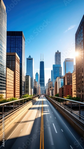 Urban Skyline with Leading Lines at Sunset in Modern City View