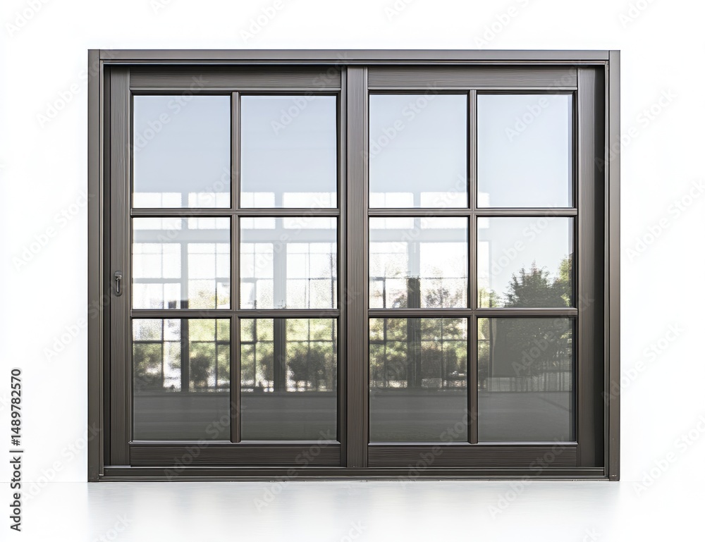 Obraz premium Dark brown sliding patio doors with divided glass panels