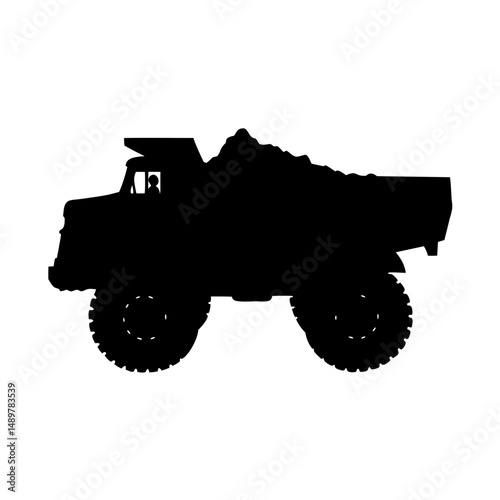 Dump truck loaded with material silhouette vector illustration