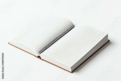 A realistic math workbook mockup with a branded design on a white background