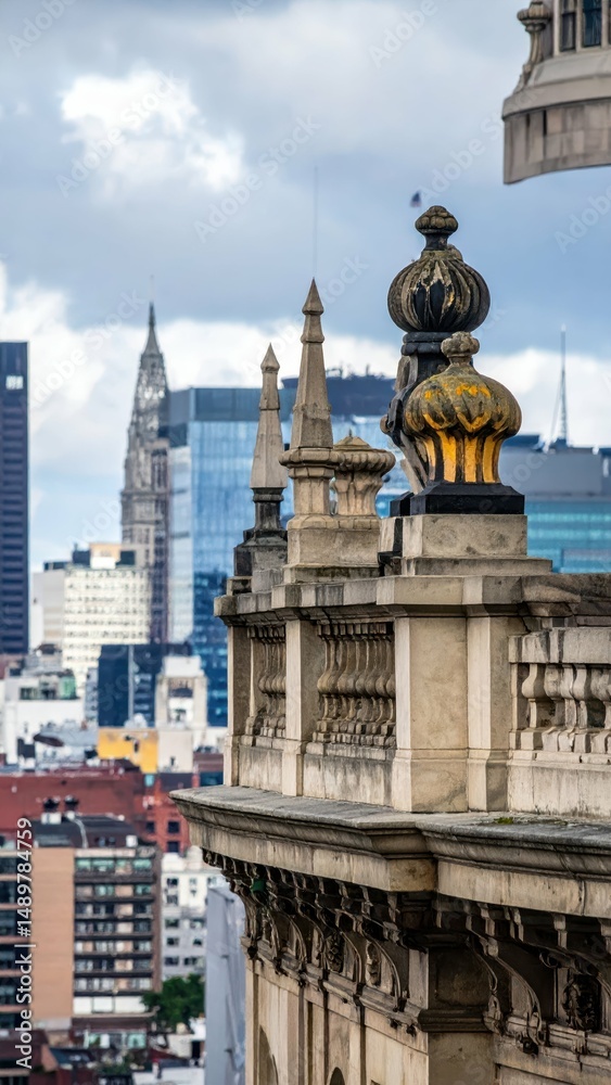 Obraz premium Detailed Architectural Ornamentation On City Skyline Perspective