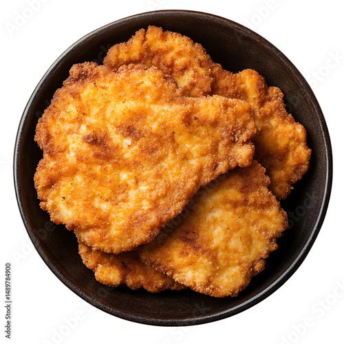 Golden fried pork schnitzel isolated on transparent background