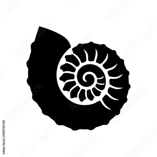 black ammonite fossil silhouette on white background clip art preview