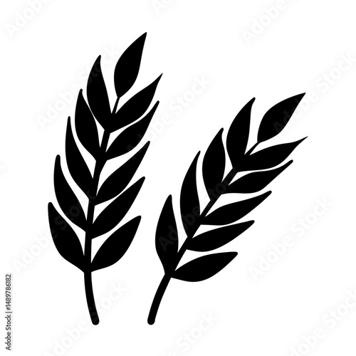 Minimal design of two wheat sprigs in silhouette vector illustration