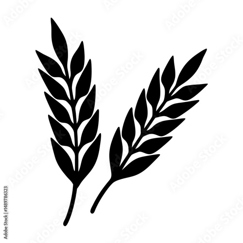 Minimal design of two wheat sprigs in silhouette vector illustration