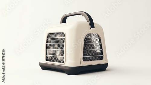 A realistic pet carrier mockup with a branded design on a white background photo