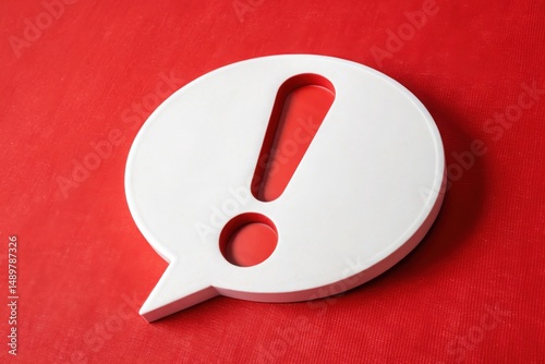 white speech bubble with red exclamation mark on a red background
