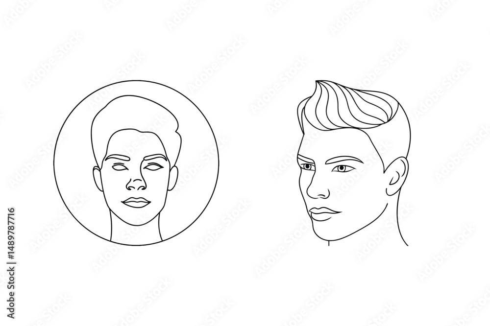 Vector illustration of two men in different styles portrait outlines on a white background Vector illustration of two men in different styles portrait outlines on a white background