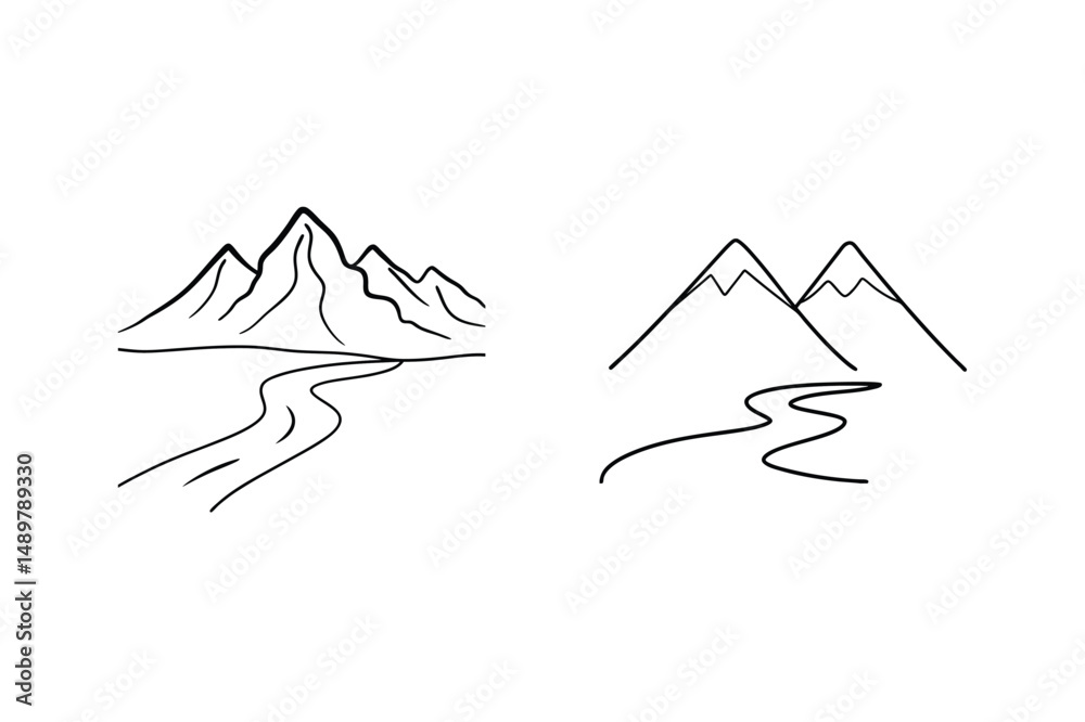 Fototapeta premium Simple black and white mountain landscapes depicting nature and outdoor adventure