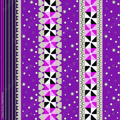 Traditional Geometric Pattern Seamless named Cilugam on purple color scheme, can be used on fabric and fashion design pattern