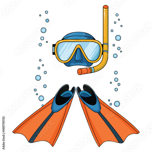 Snorkeling gear with flippers swimming equipment isolated vector illustration on white background