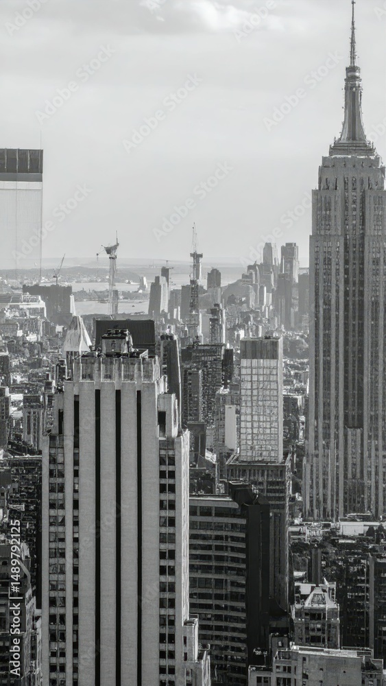 Naklejka premium Tall Thin Buildings in City Skyline with Vertical Focus and Depth