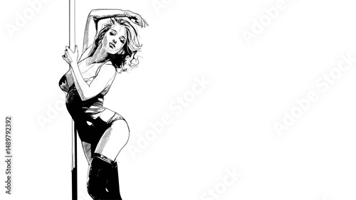 vector girl dancing near pole on white background .Generative AI