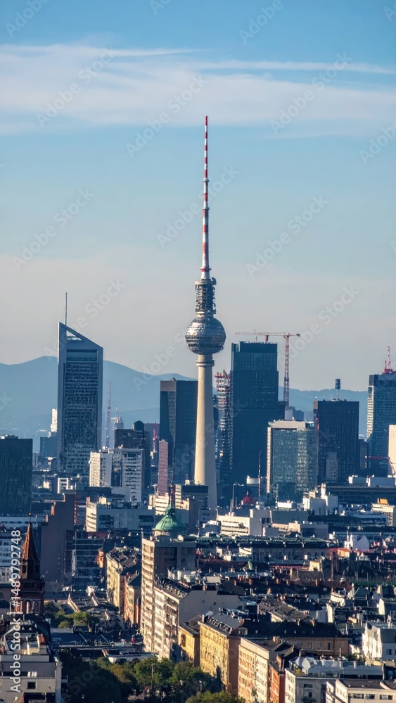 Obraz premium Stunning City Skyline Featuring Prominent Antenna and Spire
