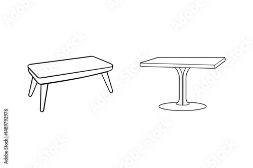 Vector illustration of two simple outline tables for interior design and decoration concepts