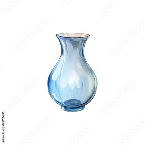 Elegant clear glass vase isolated with transparent background vector illustration