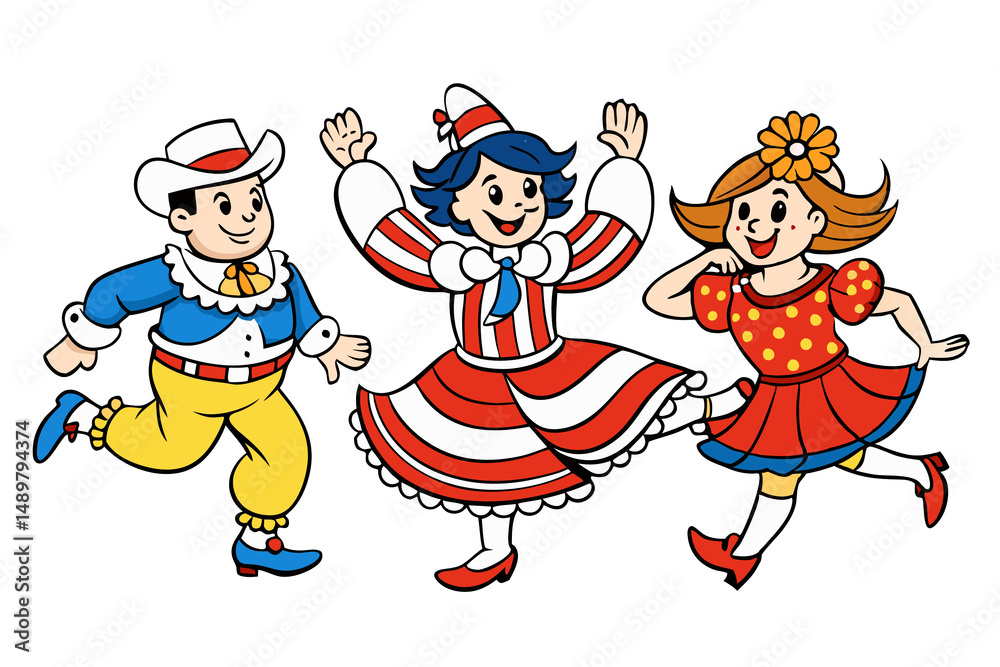 Naklejka premium Folk dance. Funny amusing people dancing polka