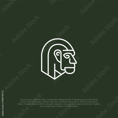 Minimalist Line Art: Symbolic Human Head Profile on Emerald Background, Evoking Simplicity, Mysticism, and Timelessness with a Focus on Geometric Forms and Elegant Design