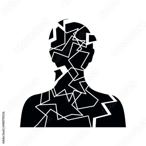 Person with fragmented dissociative identity disorder abstract vector illustration. Person with mental illness symbol. Human with depression icon. Mental disorder abstract head drawing