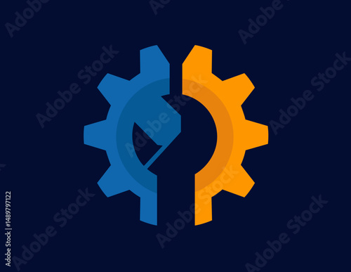 logo gear mechanic icon blue and orange colour