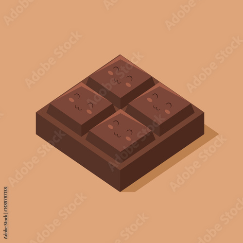 Digital artwork showing a chocolate bar with a charming and cheerful design. Perfect for confectionery-related projects or themes focusing on delightful desserts and cute graphics.
